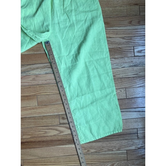 FLAX Linen Cropped Wide Leg Pants Women Size M Lime Green Elastic Waist - Picture 5 of 8